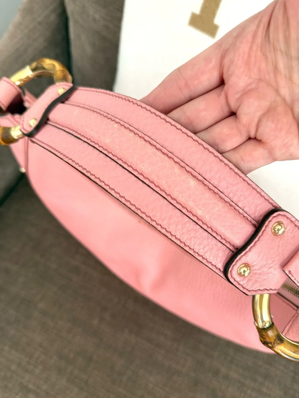 Authentic Gucci pink leather hobo bag bamboo accents shoulder bag